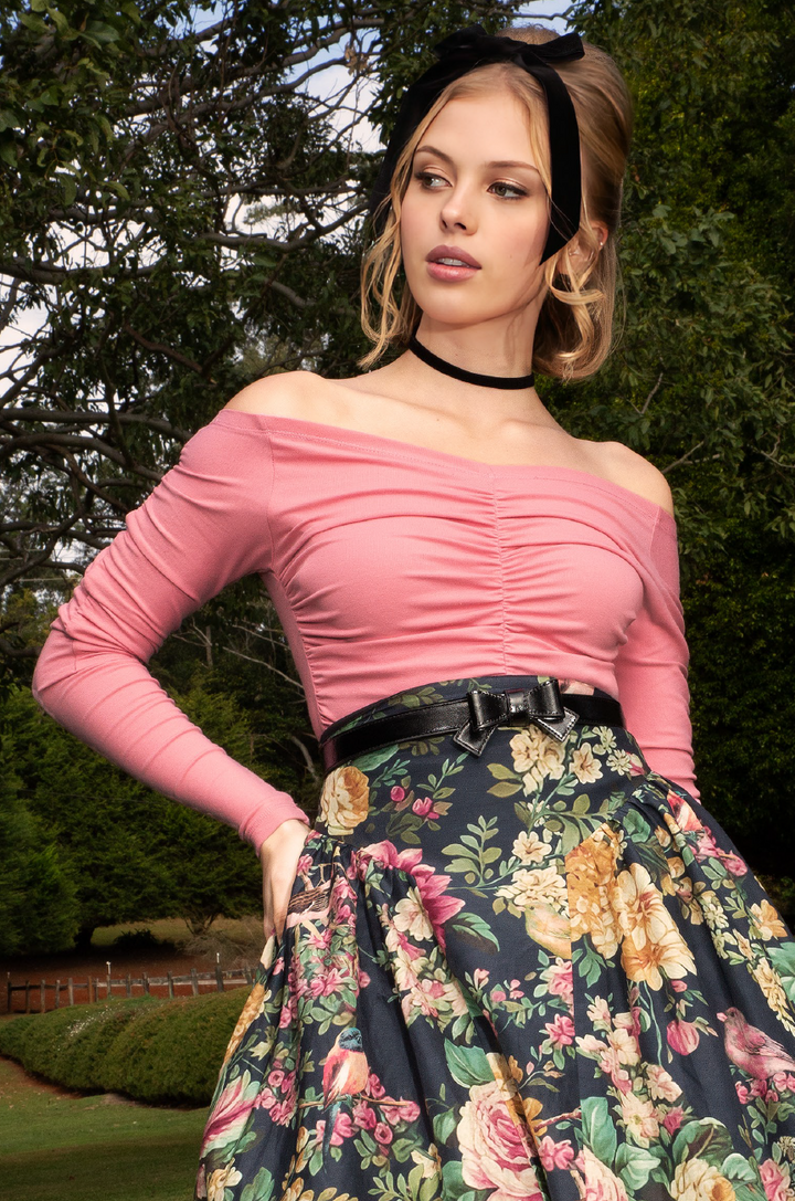 D'Amour Follies Ruched Jersey Top (Pink) - Kitten D'Amour