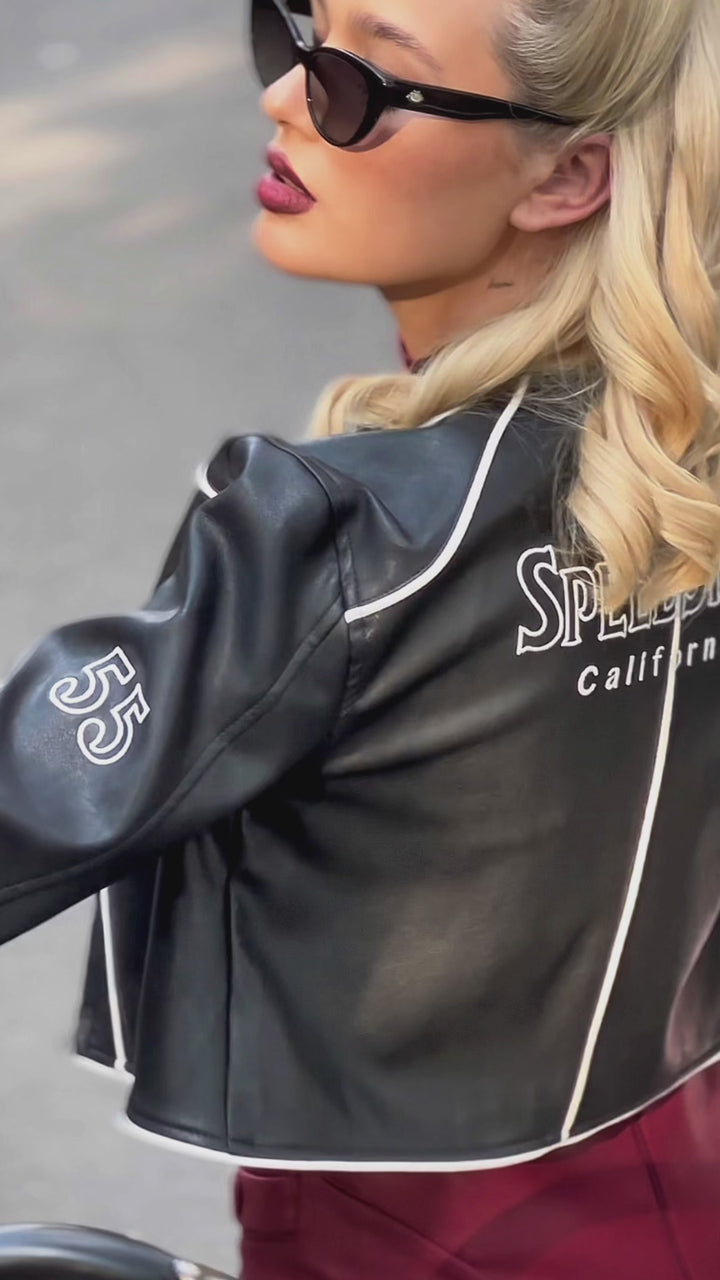 Easy Rider Crop Vegan Leather Jacket (Black)