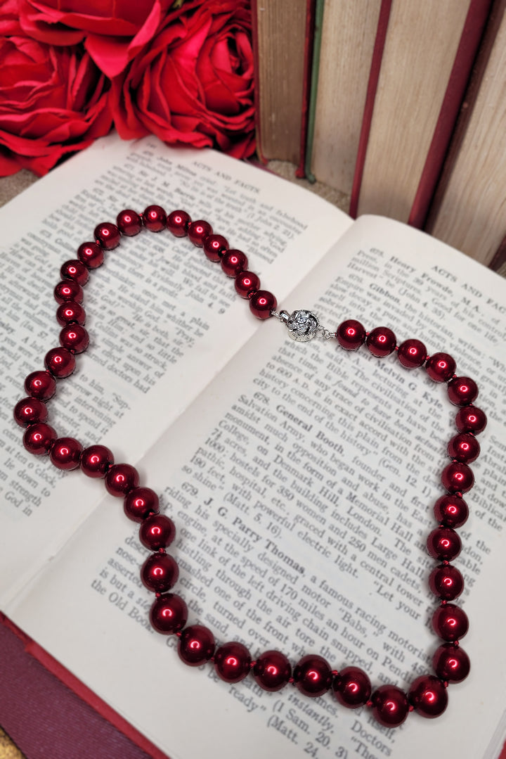 Carmen Short Pearl Necklace (Burgundy) - Kitten D'Amour