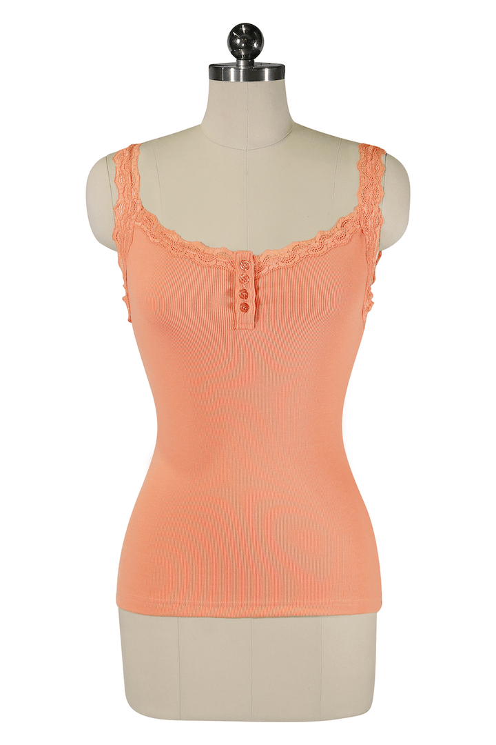 Follies D'Amour Lace Trim Singlet (Orange) - Kitten D'Amour