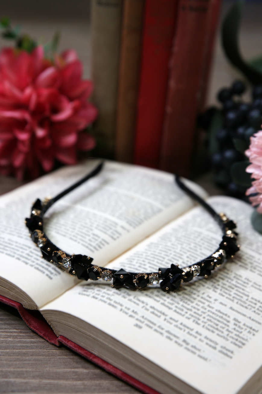 Midnight in Paris Rhinestone Headband (Black) - Kitten D'Amour