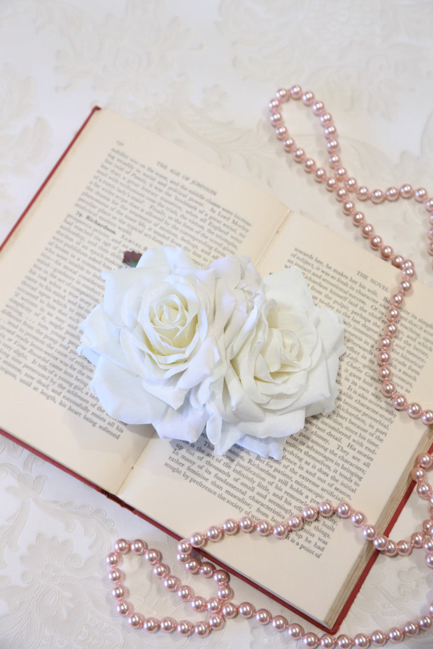 Twin Rose Hair Clip (Ivory) - Kitten D'Amour