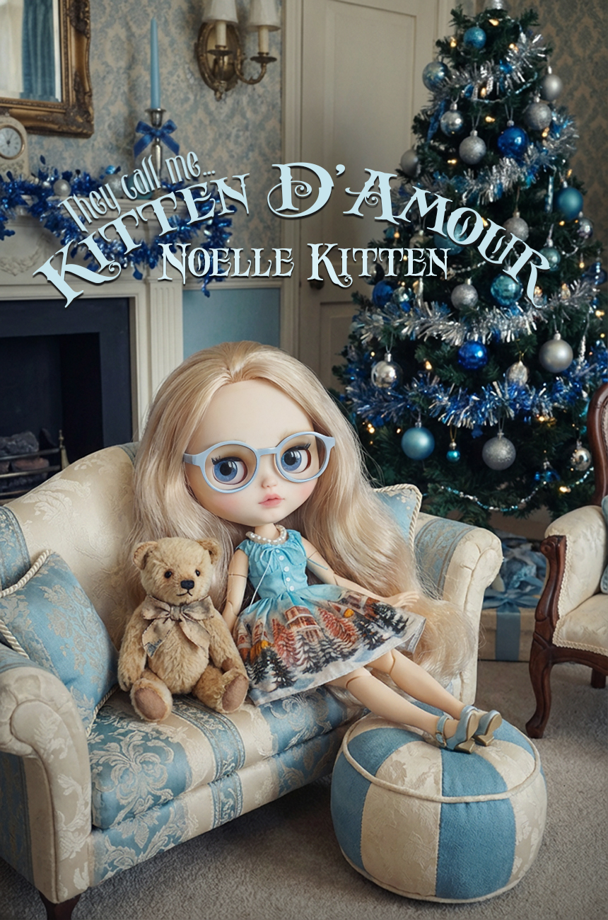 Noelle stands in a christmas setting