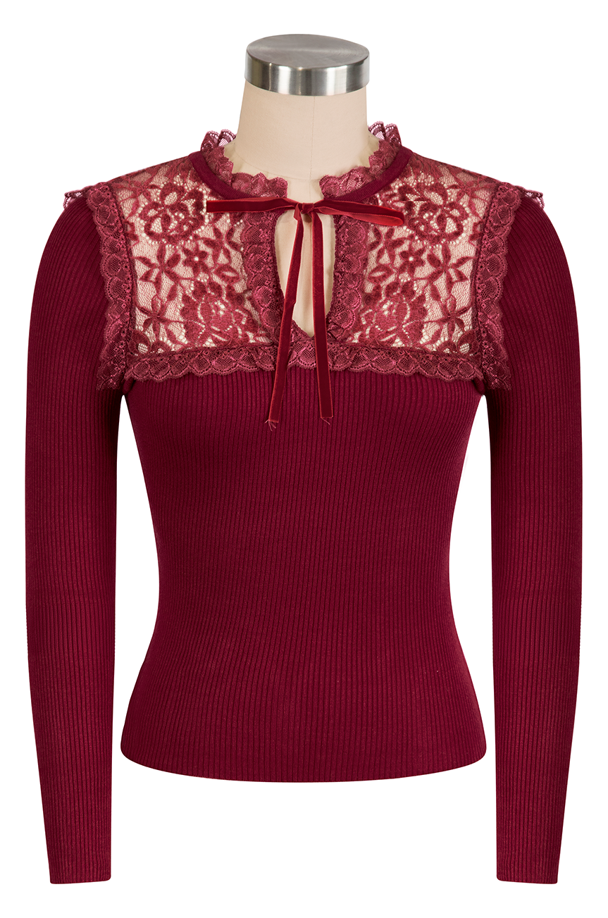 🎁 Anastasia Knit Top (Burgundy) (100% off)