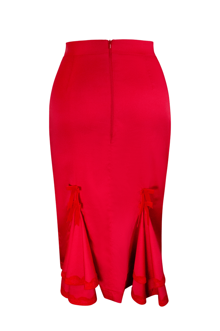 Tea Rose Wiggle Skirt (Red) - Kitten D'Amour