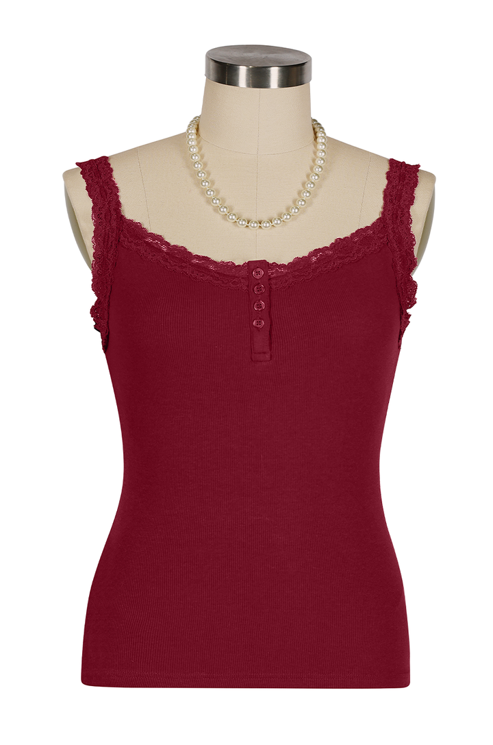D'Amour Button Up Follies Singlet (Burgundy)
