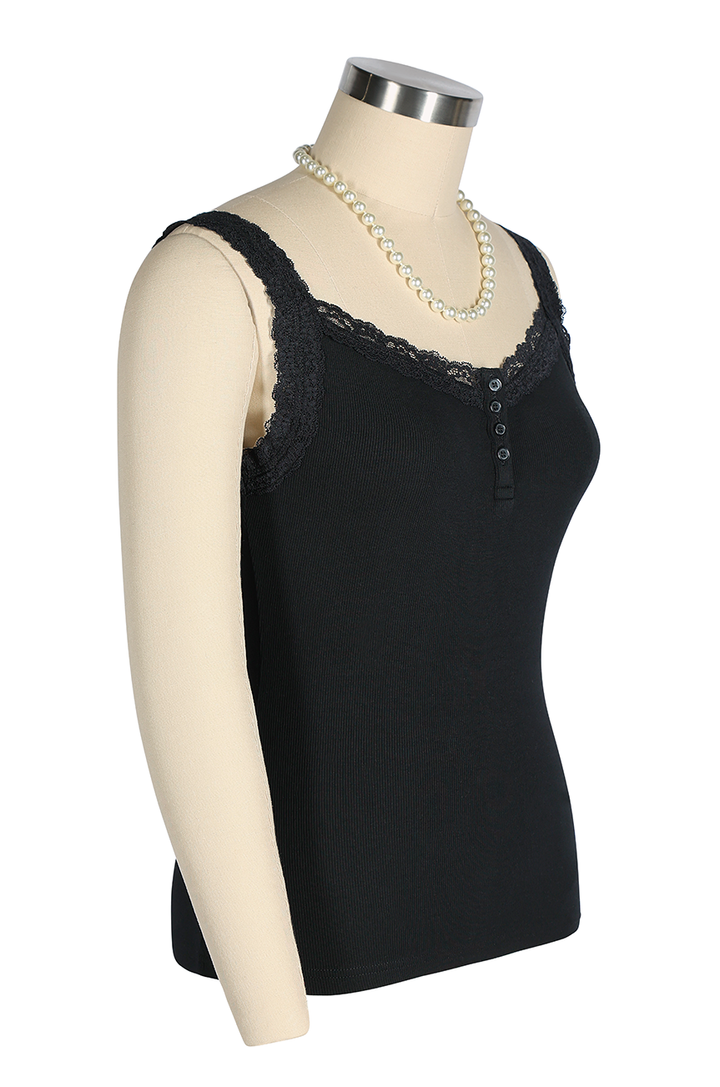 D'Amour Button Up Follies Singlet (Black)