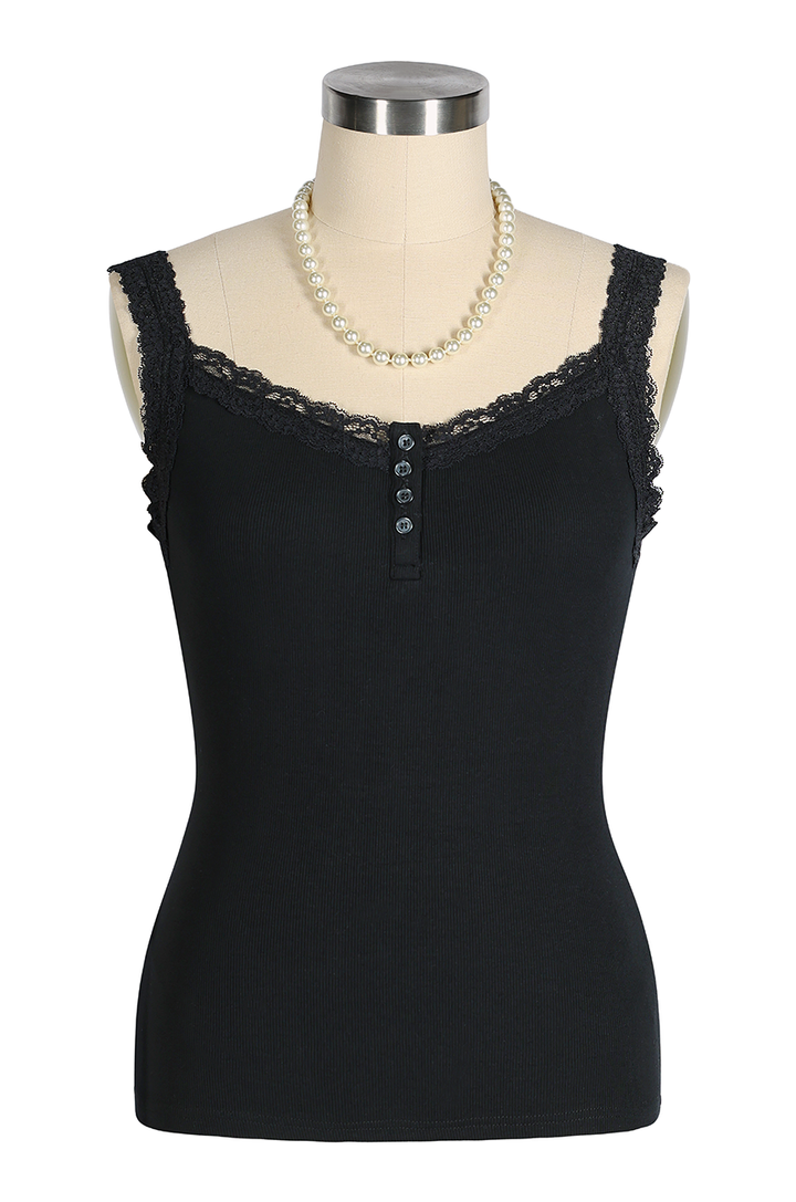 D'Amour Button Up Follies Singlet (Black)
