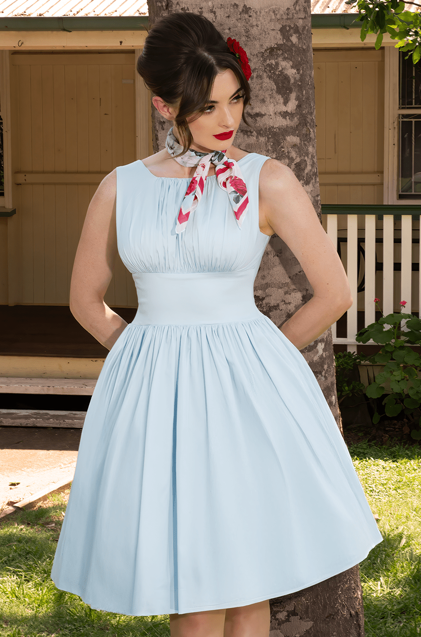 Tea Rose Classic Dress (Blue) - Kitten D'Amour