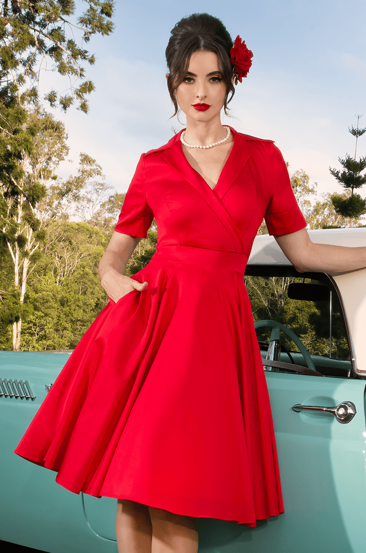 Tea Rose Collar Dress (Red) - Kitten D'Amour