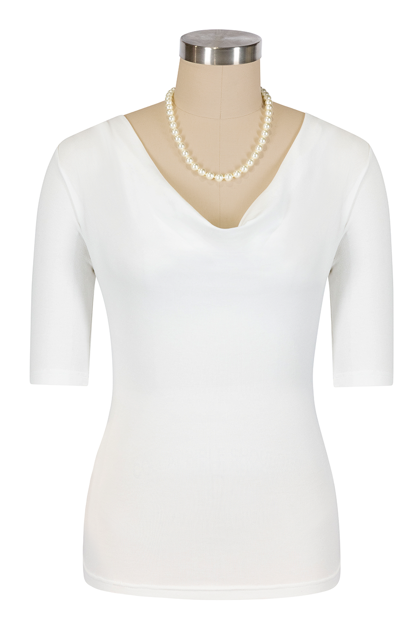 Manhattan Follies Cowl Neck Jersey Top (White)