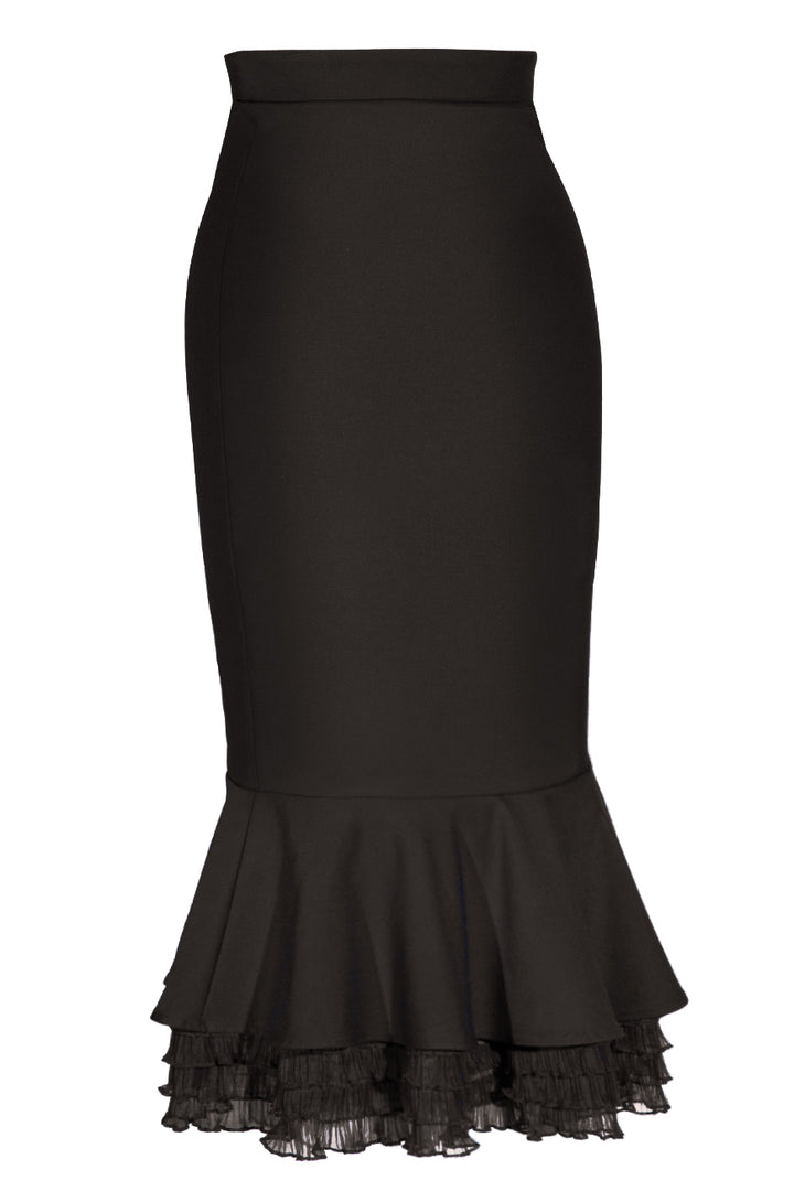 D'Amour Frill Trumpet Skirt (Black) - Kitten D'Amour