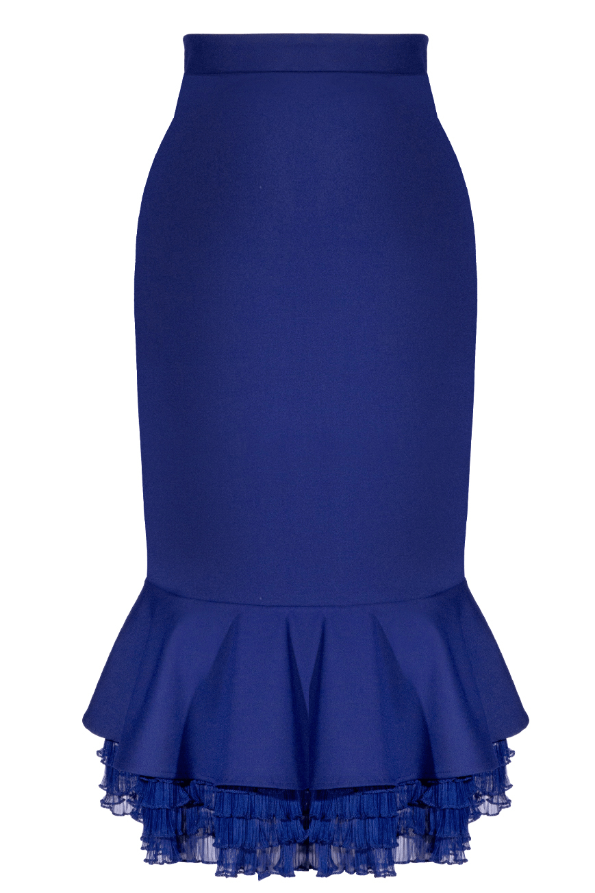 D'Amour Frill Trumpet Skirt (Navy) - Kitten D'Amour