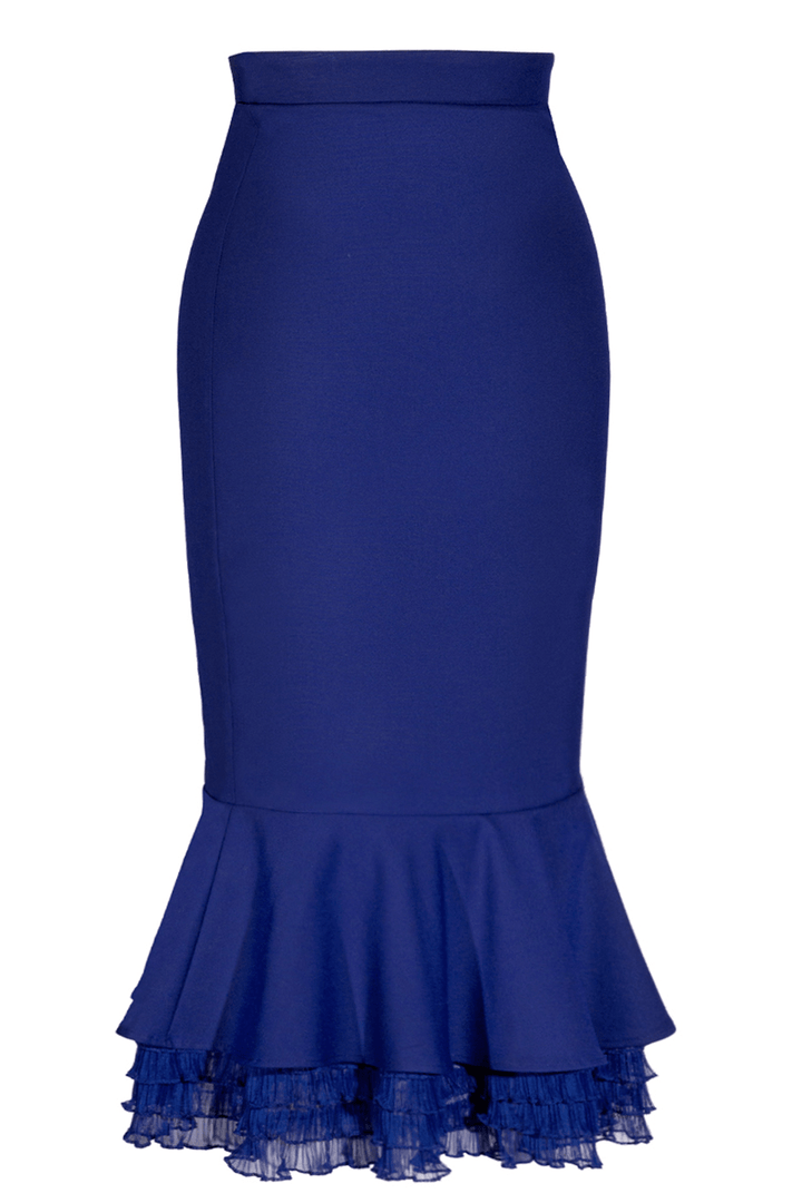 D'Amour Frill Trumpet Skirt (Navy) - Kitten D'Amour