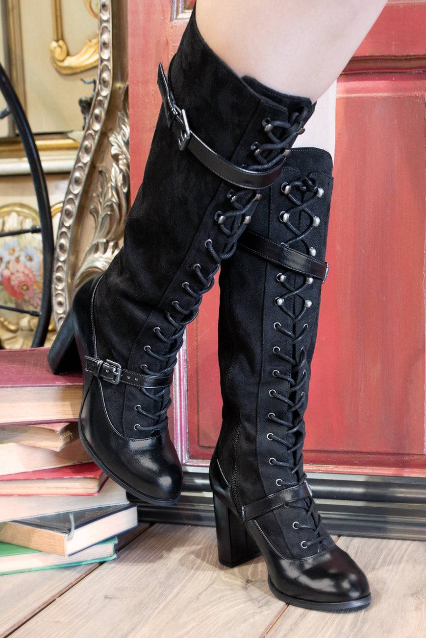 Dystopia Knee High Boots (Black) - Kitten D'Amour