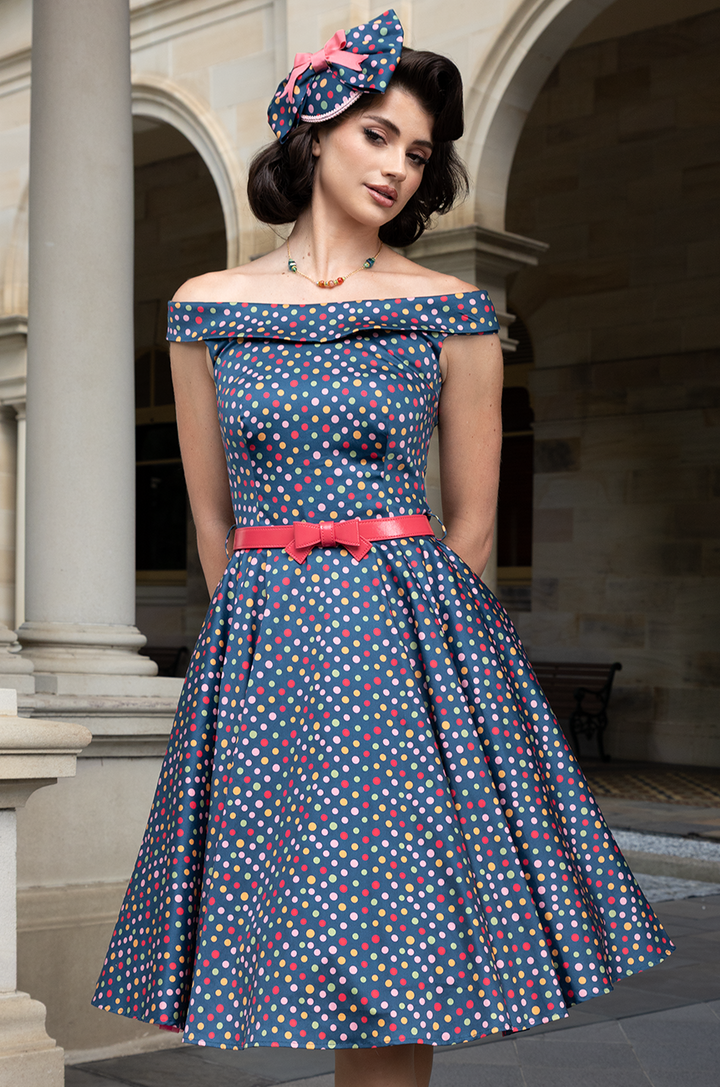 Fiorenza Belted Spot Dress