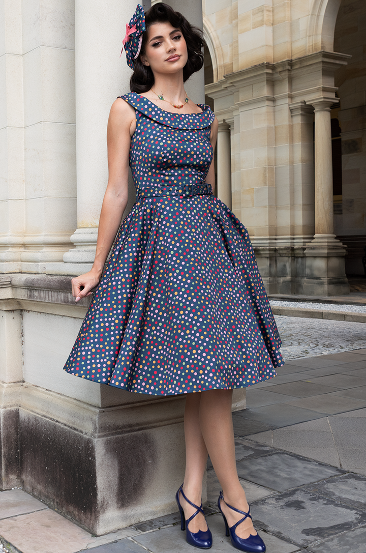 Fiorenza Belted Spot Dress