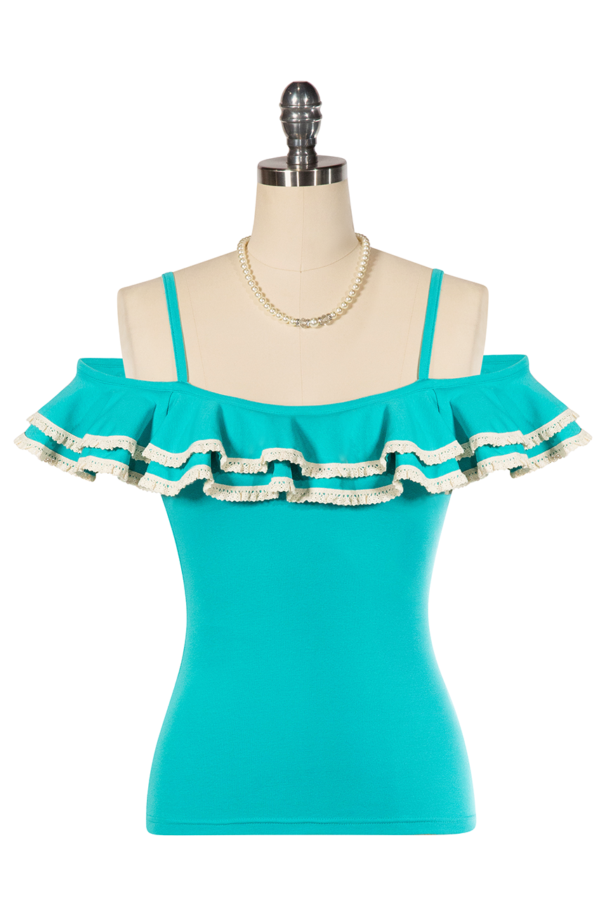 Elysian Flower Brooch Top (Teal)