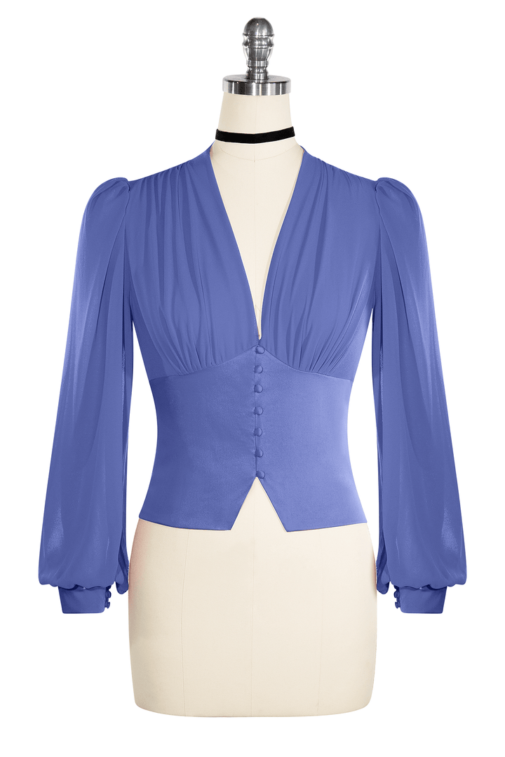 La Luna Long Sleeve Top (Smokey Blue) - Kitten D'Amour