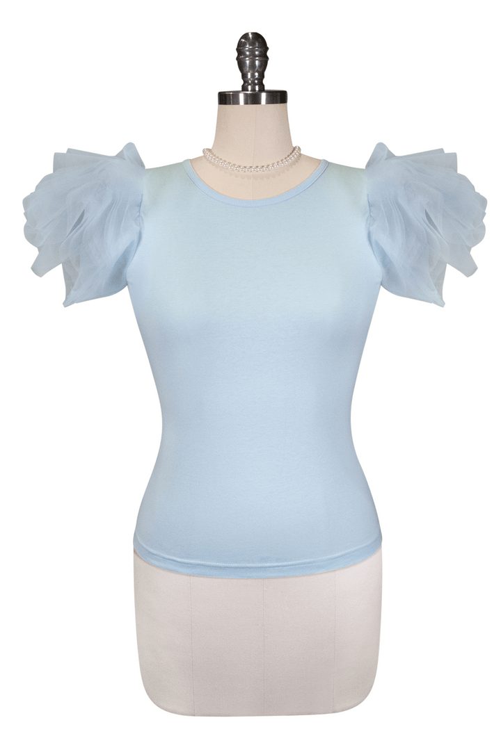 Tea Rose Tulle Sleeve Top (Blue)