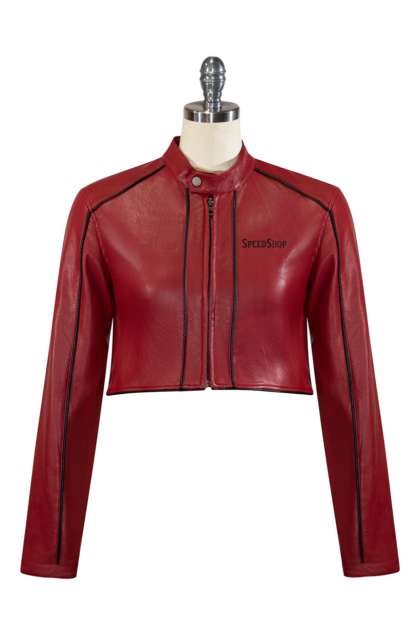 Easy Rider Crop Vegan Leather Jacket (Burgundy)