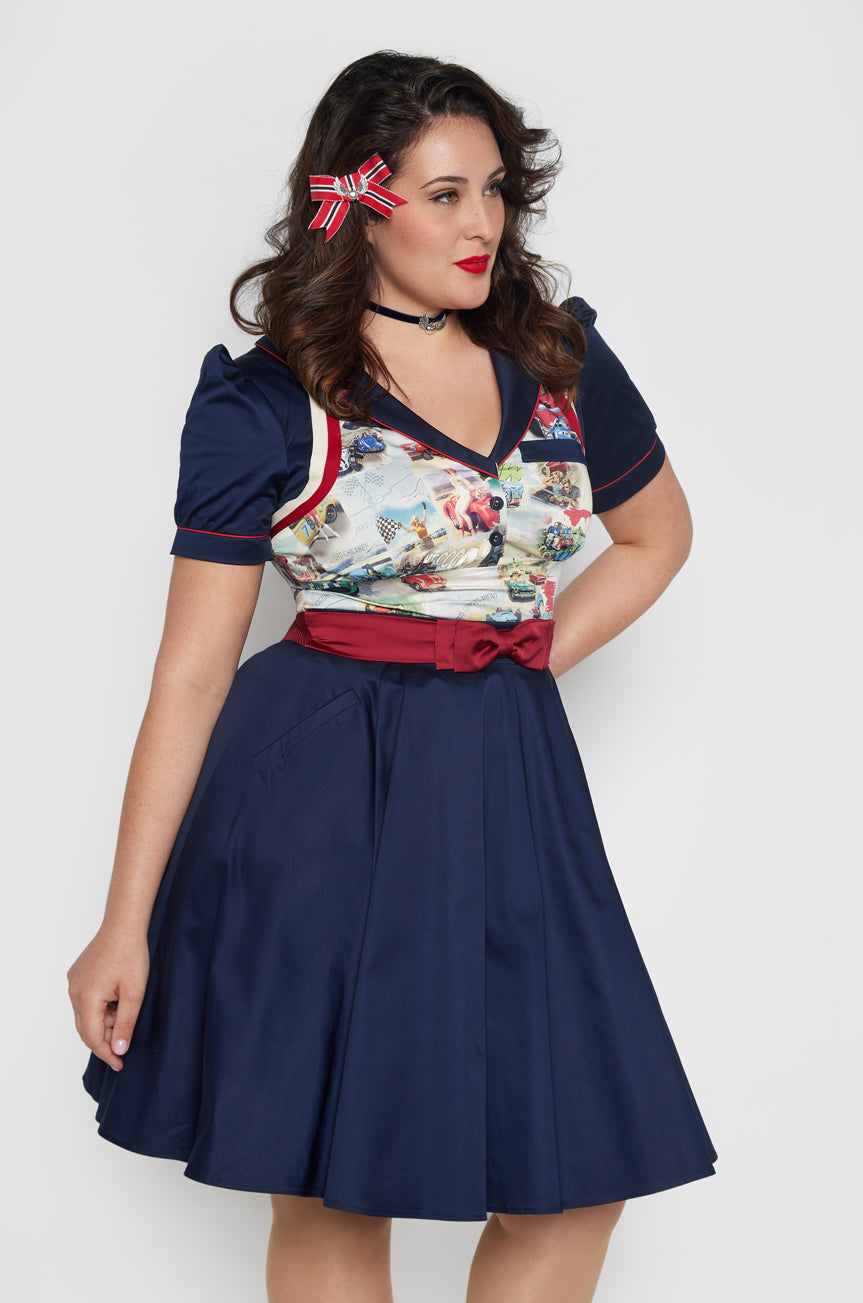 Dangerous Curves Full Circle Skirt (Navy)