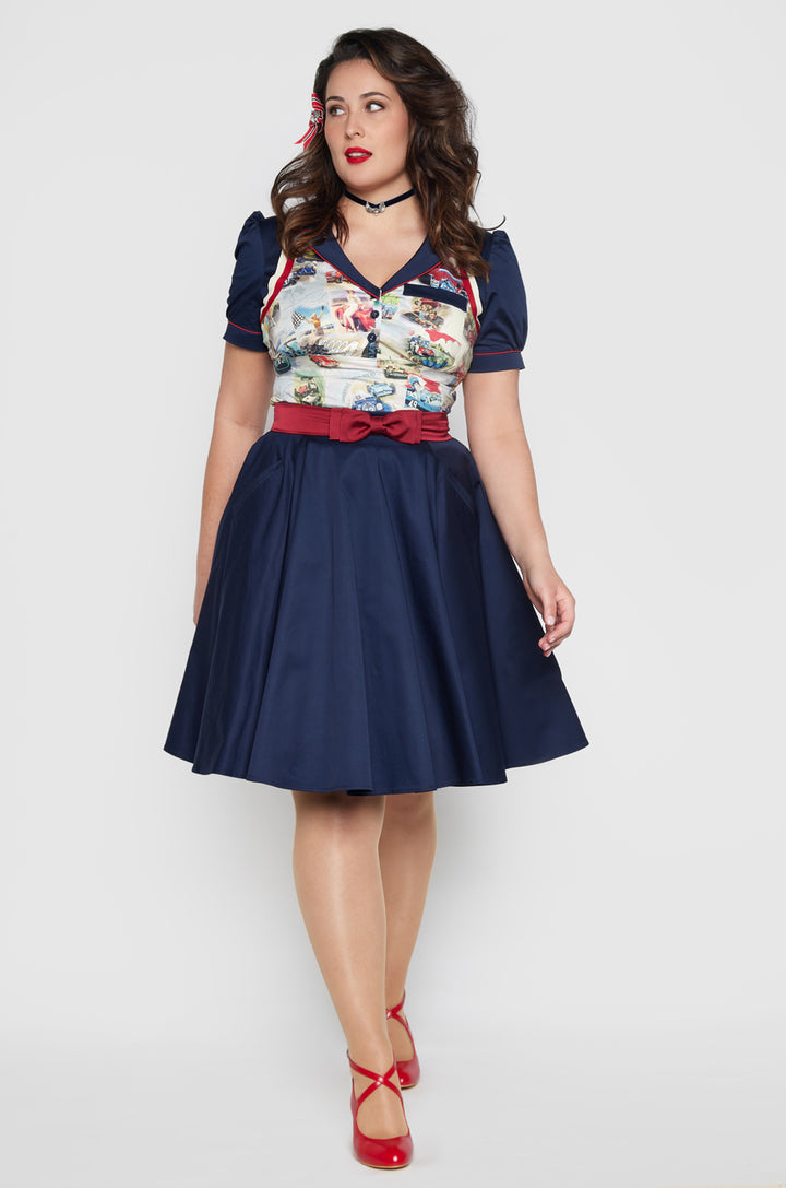 Dangerous Curves Full Circle Skirt (Navy)