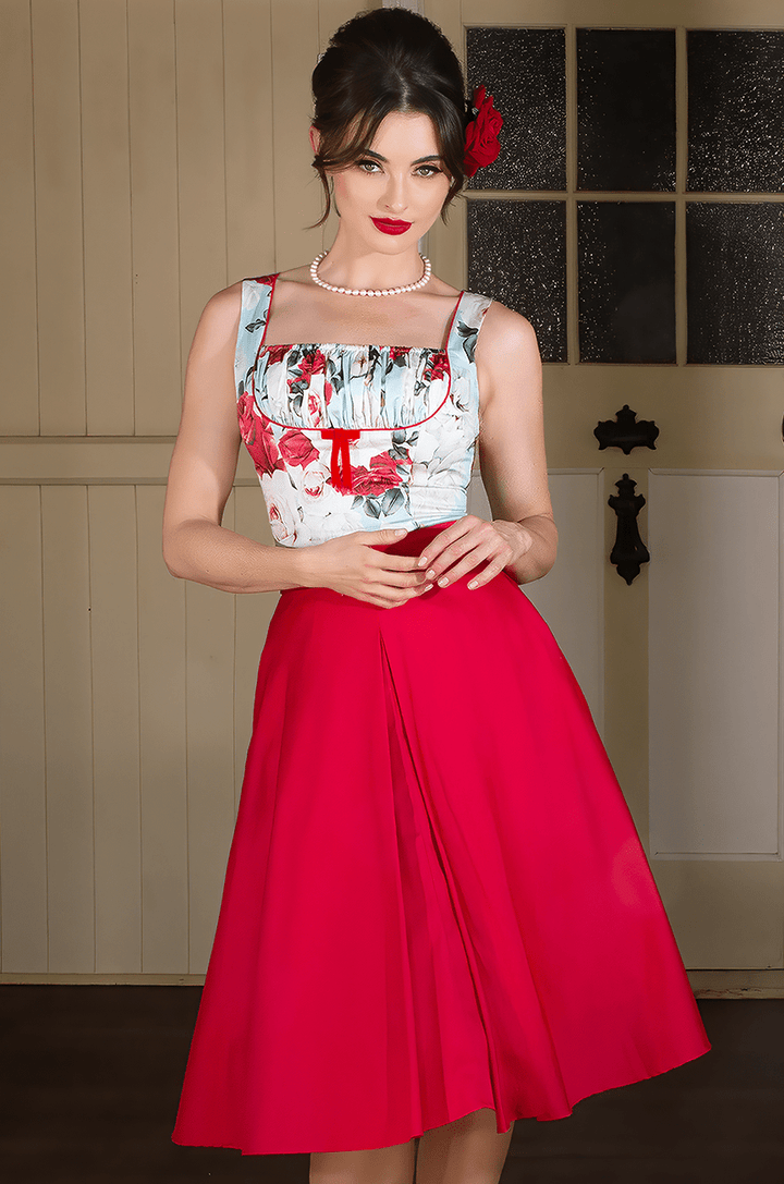 Tea Rose Classic Full Skirt (Red) - Kitten D'Amour