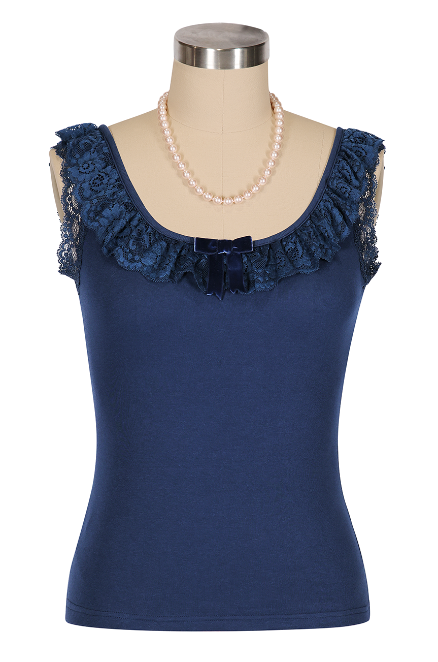 D'Amour Follies  Madame Ruffle Singlet (Navy)