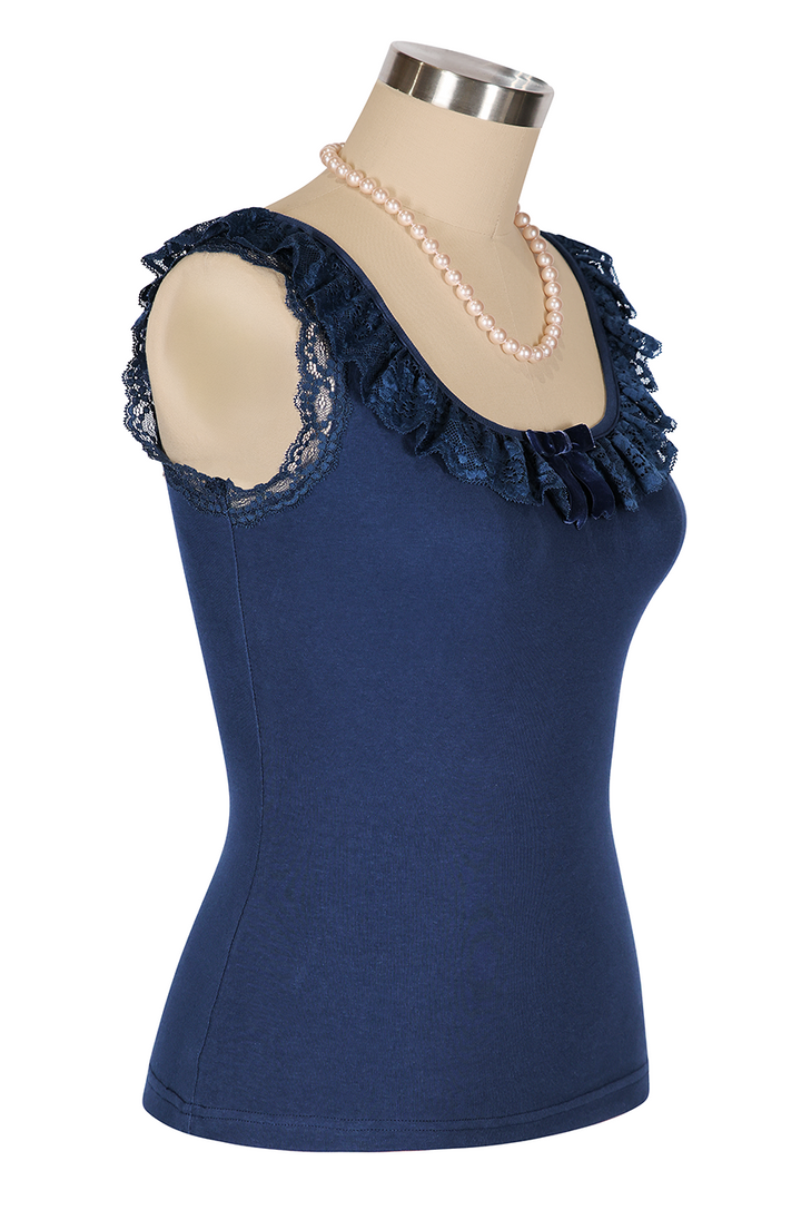 D'Amour Follies  Madame Ruffle Singlet (Navy)