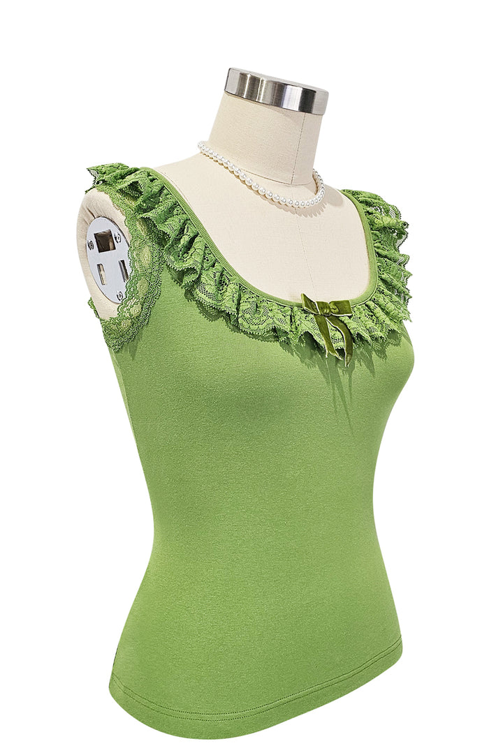 D'Amour Follies Madame Ruffle Singlet (Apple Green)