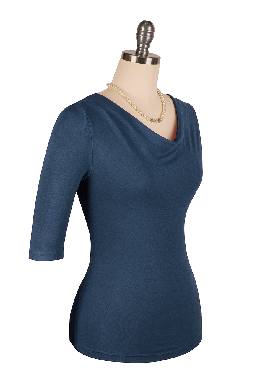 Manhattan Follies Cowl Neck Jersey Top (Navy)