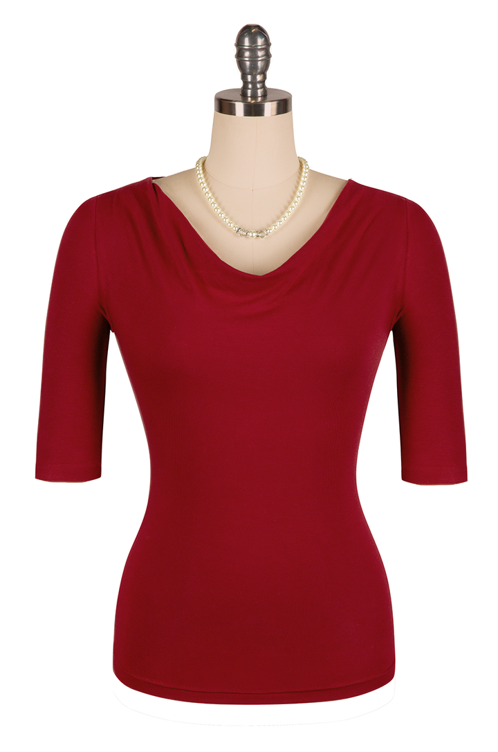 Manhattan Follies Cowl Neck Jersey Top (Red)