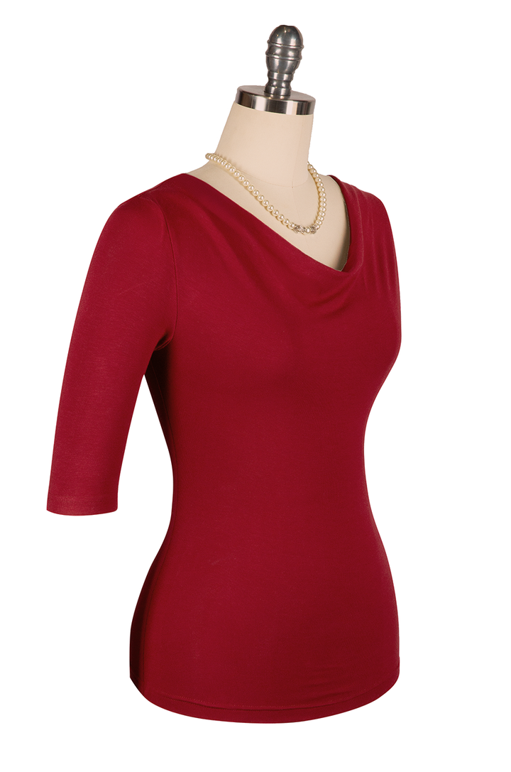 Manhattan Follies Cowl Neck Jersey Top (Red)