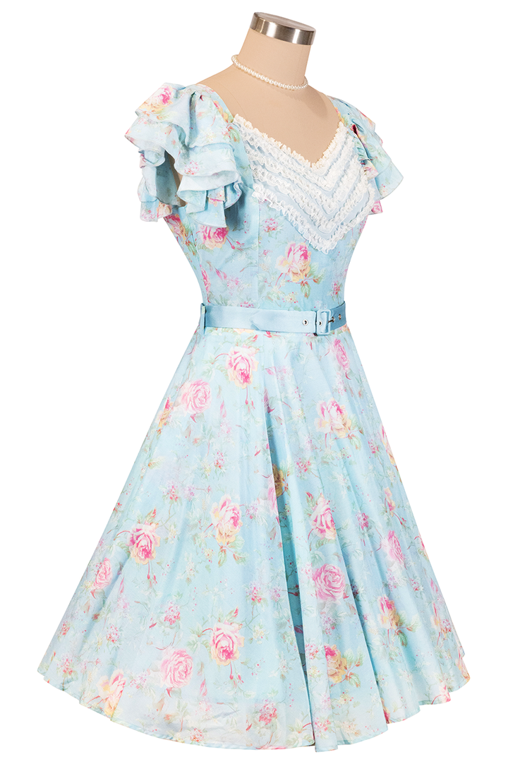 Morning Mist Belted Flutter Dress