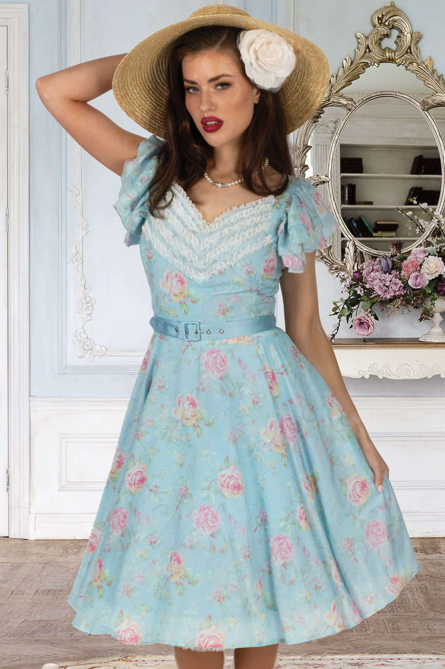 Morning Mist Belted Flutter Dress