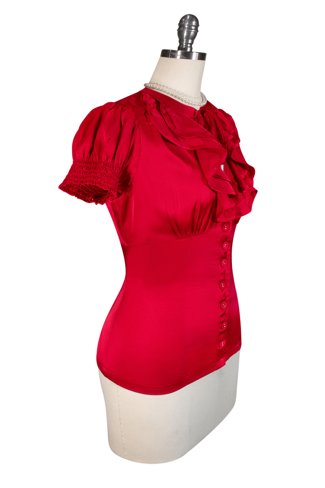 Tea Rose Frill Front Blouse (Red) - Kitten D'Amour