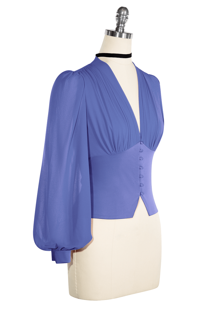 La Luna Long Sleeve Top (Smokey Blue) - Kitten D'Amour