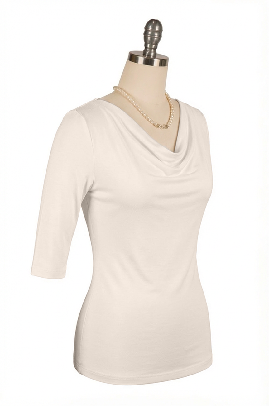 Manhattan Follies Cowl Neck Jersey Top (Off White)