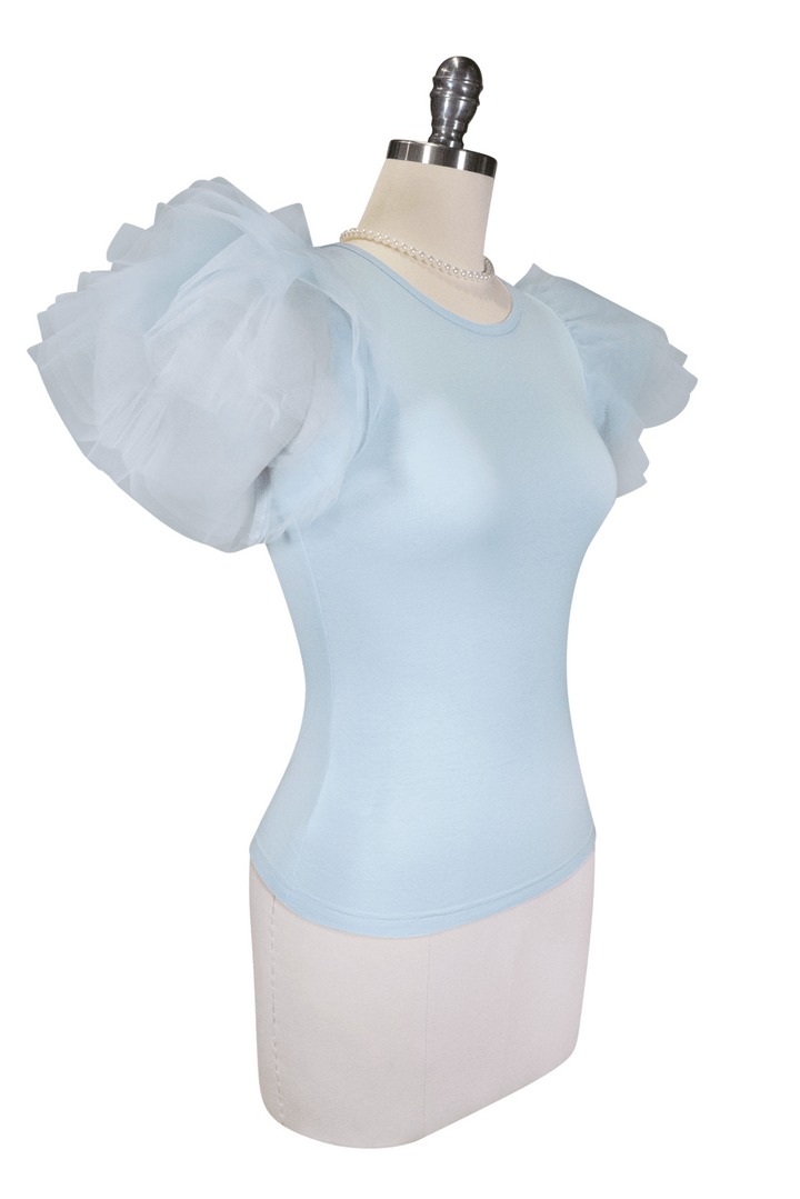 Tea Rose Tulle Sleeve Top (Blue) - Kitten D'Amour