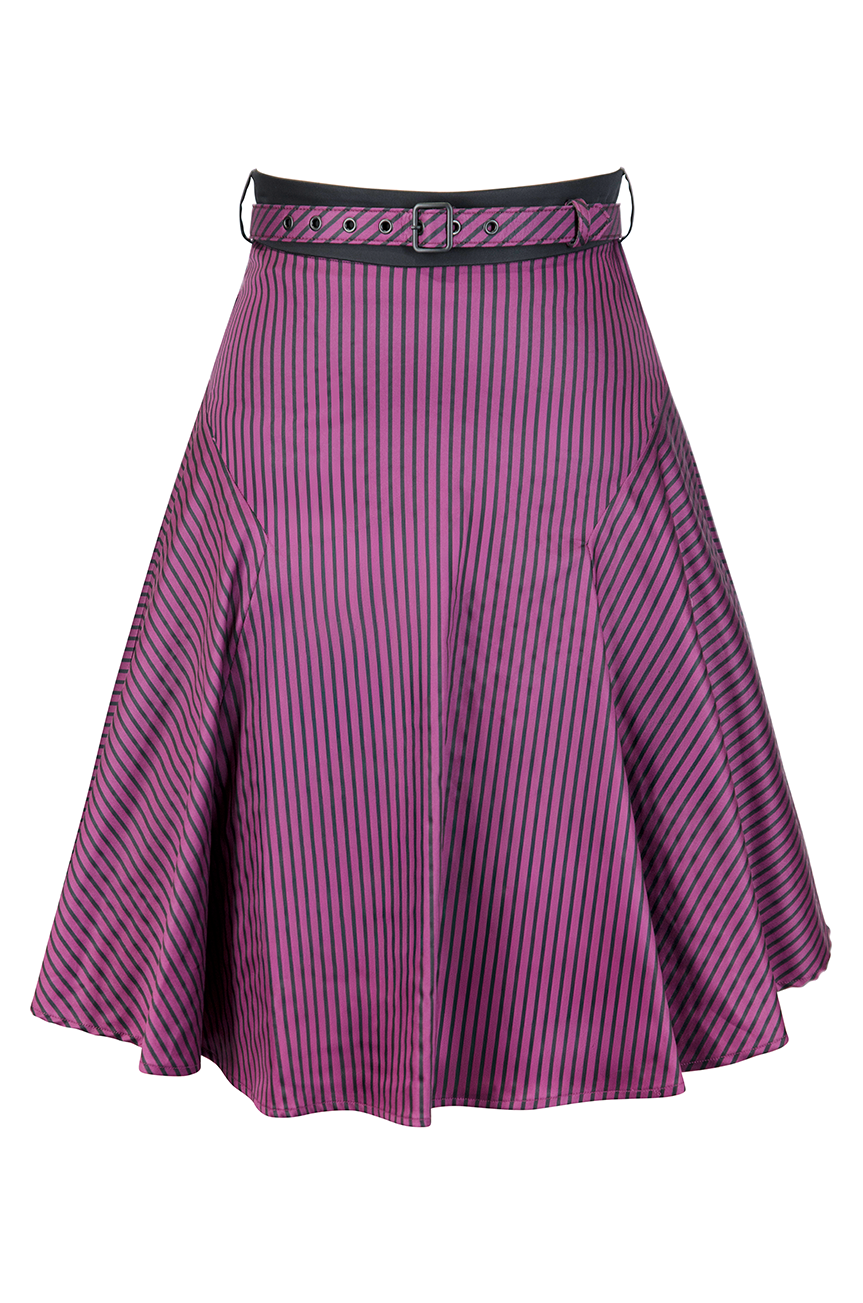 Office Affair Classic Belted Skirt (Stripe)