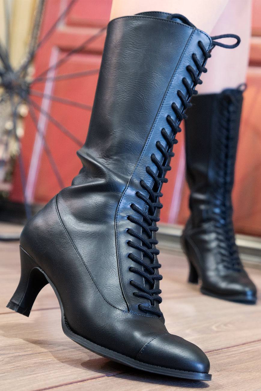 Victoriana Calf High Boots (Black) - Kitten D'Amour