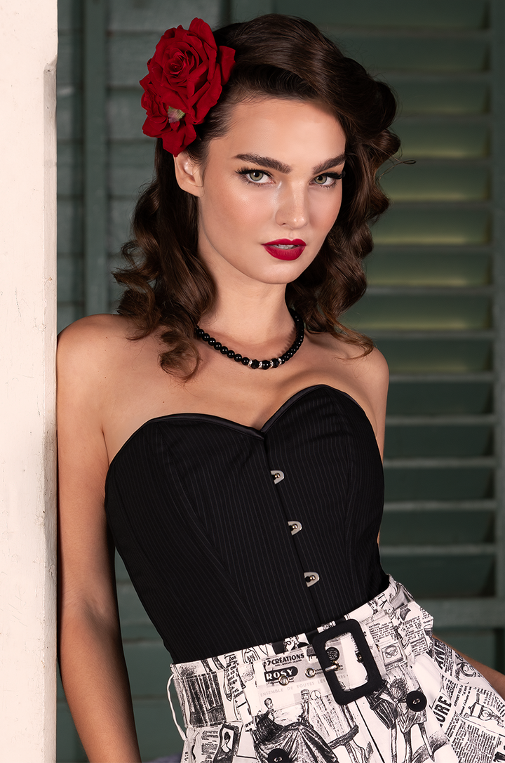 Read All About It Corset (Pinstripe Black)