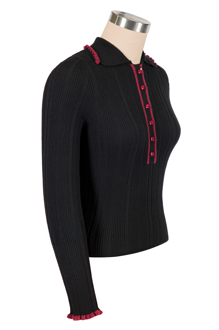 Claudette Long Sleeve Knit Top (Black)