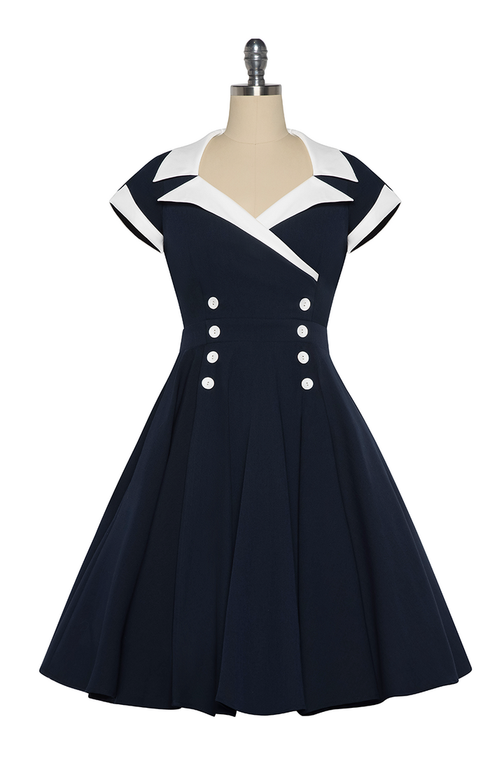 D'Amour Contrast Collar Dress (Navy)