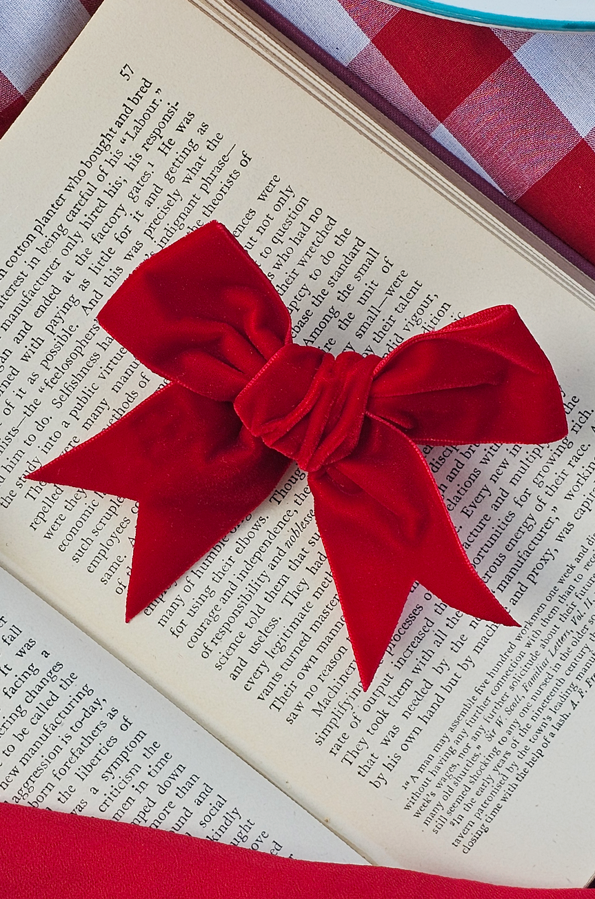 D'Amour Follies Velvet Hair Bow (Red) - Kitten D'Amour