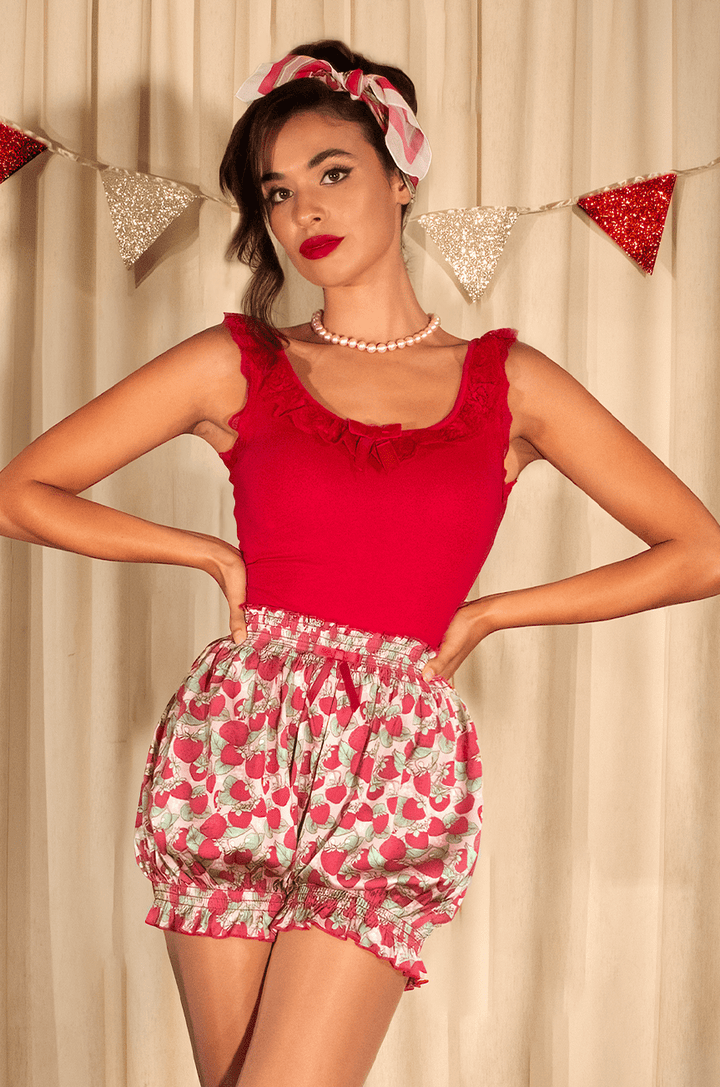 Miss Strawberry Pageant Follies Satin Kitty Knickers (Strawberry) - Kitten D'Amour