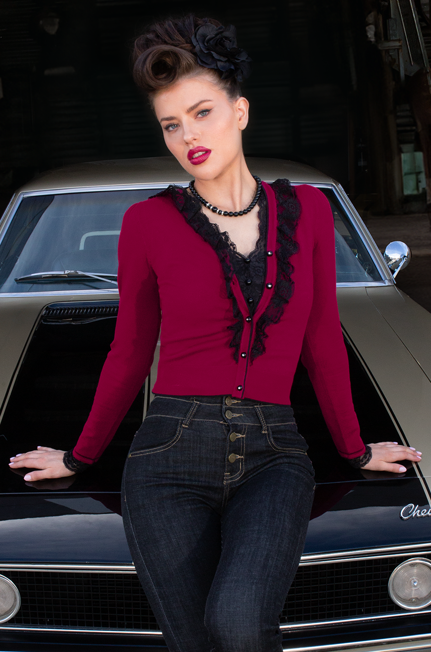 Virtuoso Long Sleeve Cardigan (Burgundy) - Kitten D'Amour