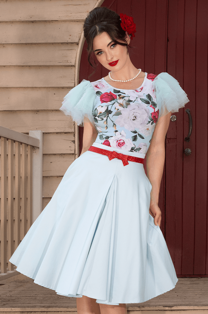 Tea Rose Classic Full Skirt (Blue) - Kitten D'Amour