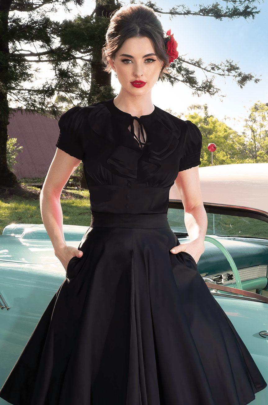 Tea Rose Classic Full Skirt (Black) - Kitten D'Amour